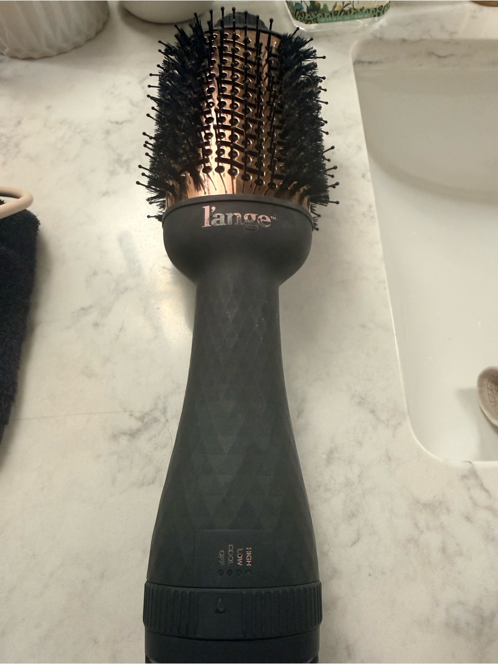 L'ange Black and Rose Gold Vent Round Styling Brush